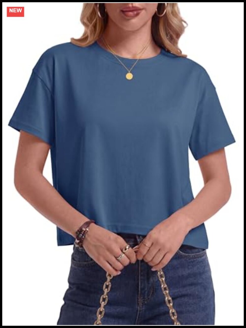 Pure Cotton Crop Top Short Sleeve Boxy Loose Fit Crew Neck Tee